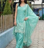 Elegant Peach Embroidered Kurta Palazzo Set - Image 2