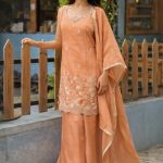 Elegant Peach Embroidered Kurta Palazzo Set