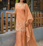 Elegant Peach Embroidered Kurta Palazzo Set