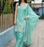Elegant Peach Embroidered Kurta Palazzo Set - Image 4